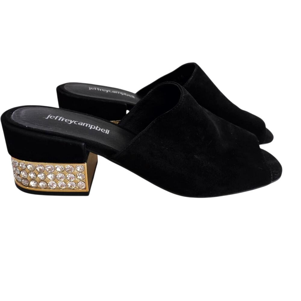 Jeffrey Campbell Teseida Suede Leather Gold Crystal Studded Heel Mule Sz 7.5